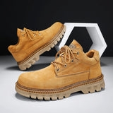 Winter Plush High Top Men's Black Boots Lace-Up Round Toe Leisure All-match Men's Casual Leather Shoes Non-slip Rubber MartLion