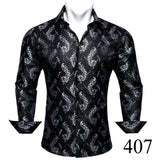 Designer Blue Silk Paisley Shirts Men's Lapel Woven Long Sleeve Embroidered Four Seasons Exquisite Fit Party Wedding MartLion   