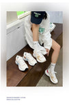 Women Men's Couple Sneakers Mesh Chunky Casual Shoes Autumn Reflective Thick Sole White Flats Platform Mart Lion   