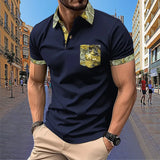 Men's Short sleeved Polo Shirt Summer European and American Street Casual Pocket Lapel Top Men's MartLion Dark blue-G L 