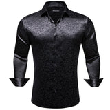 Luxury Silk Shirts Men's Black Floral Spring Autumn Embroidered Button Down Tops Regular Slim Fit Blouses Breathable MartLion 0735 S CHINA
