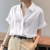 Summer Oversized Shirts Women Shirt Loose Solid Tops Short Sleeved Blouse Casual Solid Buttons Down MartLion   