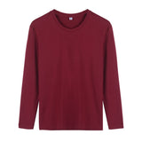 Men's t-Shirt 180g Cotton Shirt Solid Color Long-Sleeved Loose Round Neck Bottoming Tops Tees Mart Lion winered XXXXL 
