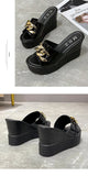 Chain High Heels Slippers Women Wedding Shoes Summer White Black Platform Wedges Slides Ladies Beach Slippers MartLion