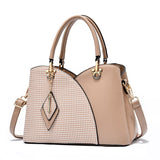 PU Leather Large Capacity Woman Handbag Grid Shoulder Bag Casual Luxury Designer Patchwork Crossbody Pack Mart Lion Khaki  NVBAO92 27.5x13x19.5cm 