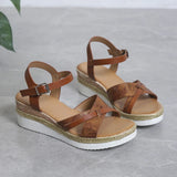 Summer Wedge Sandals for Women Buckle Strap Platform Rome Open Toe Thick Bottom No-Slip MartLion   