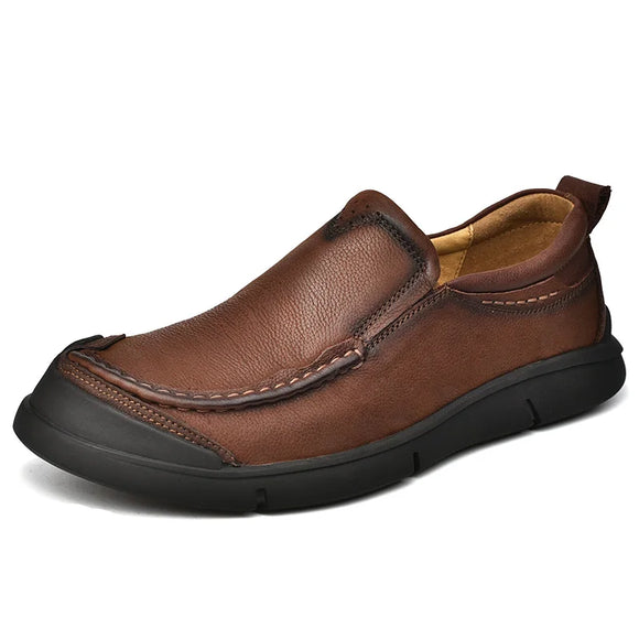 Golden Sapling Loafers Men's Casual Shoes Retro Genuine Flats Slip on Leisure Loafer Footwear MartLion Brown 9 38 