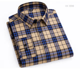 Men's  Modal Cotton Striped Plaid Dress Shirt Without Pocket Stylish Casual Standard-fit Long Sleeve Gingham Shirts MartLion   