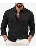 European and American Men's Shirts with Multiple Pockets, Casual Slim Fit, Long sleeved Workwear Top MartLion black S 