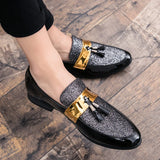 Glitter Leather Elegant Men's Dress Shoes Pointed Toe Party Tassel Slip-on Casual MartLion   