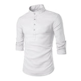  Cotton Linen Shirt Men's Casual Loose Blouse Solid Color Long Sleeve Tee Shirts Spring Autumn Blouses Handsome Tops MartLion - Mart Lion