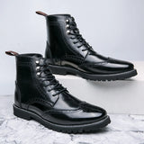 Brogue Boots High Top Microfiber Leather Men's Casual Shoes MartLion black 11 