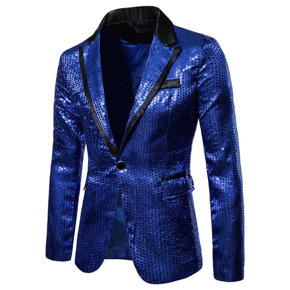Men's Clothing Blazer Jacket Sequins Eurocode Dress Coat Casual Top Handsome Masculino Jackets MartLion Blue S 