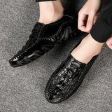 Crocodile Pattern Men's Loafers Genuine Leather Casual Shoes Moccasins Octopus Shape Boat Footwear Mart Lion   