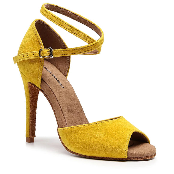 Woman Latin Ballroom Yellow Modern Leather Dance Shoes MartLion   