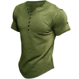 Summer Men's T Shirt Short Sleeve Henry Collar Tops Tees Solid Color Casual Daily Streetwear Clothing Mart Lion Green S 