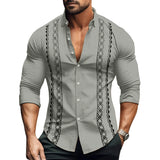 Men's Clothes Casual Solid Color T-shirt Pullover Button Turn-down Collar Daily Tops Long Sleeve Shirt Men Clothing MartLion   