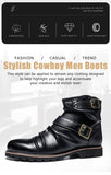 Retro Boots Western Cowboy Men's Army Casual Leather Pleated Western Vintage Chelsea Yellow Mart Lion   