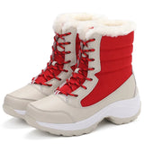 Women Boots Waterproof Snow Boots Warm Plush Winter Shoes Mid-calf Non-slip Winter Female MartLion Beige Red 35 