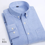 Men's Striped Plaid Oxford Spinning Casual Long Sleeve Shirt Breathable Collar Button Design Slim Dress MartLion Blue 38 - M 