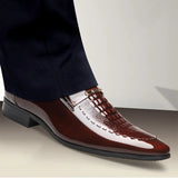 Men's PU leather shoes crocodile pattern patent leather toe tips dress MartLion Dark Brown 47 