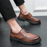 Split Leather Shoes Men's Dress Shoes Thick Sole Big Oxfords British Lace Up Formal Footwear Mart Lion   