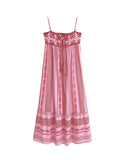 Female Pink Embroidery Dress Square Collar Sleeveless Backless Long Summer Dresses Beach Style Women's Dress MartLion   