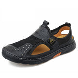 Summer Men's Breathable Mesh Sandals Handmade Outdoor Shoes Casual Male Soft Walking Beach Mart Lion Black 7 