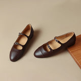 Spring Women Flats Shoes for Round Toe Chunky Heel Retro Low Heel Mary Janes Genuine Leather MartLion   