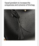  Women Single Shoulder Bag Casual Large Capacity Pu Lychee Pattern Tassel Outdoor Simple Tote MartLion - Mart Lion