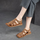 Genuine Leather Summer Retro Hollow-out Breathable Sandals Casual Women Flats Shoes MartLion   