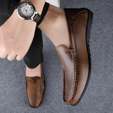 Men's Retro Brown Loafers Luxury Shoes Slip on Shoes Genuine Leather All-match Flats MartLion   