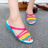 Women Sandals Summer Candy Color Women Shoes Peep Toe Stappy Beach Valentine Rainbow Clogs Jelly Flats Mart Lion 1zh8030-lanse 5 