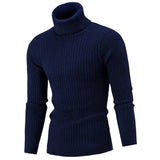 15 Colors Autumn and Winter Men's Warm High Neck Solid Elastic Knit Bottom Pullover Sweater Harajuku MartLion NavyBlue M 