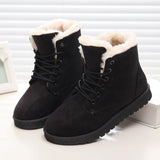 Women Snow Boots Winter Flat Lace Up Platform Ladies Warm Shoes Flock Fur Suede Ankle Female Black Mart Lion   