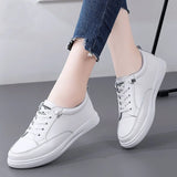 Genuine Leather Women Casual Sneakers Spring Summer Skate Shoes Ladies Little White Vulcanized MartLion WHITE 37 insole 23.5cm 