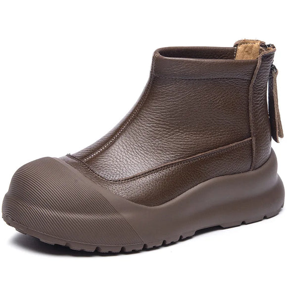 Leather Platform Wedge Ankle Boots Women British Moccasins Shoes MartLion
