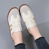 Flat Luxury Shoes Women Autumn Classic Ladies Sneakers Leather Retro Low Cut Lace -up Casual Round Toe Grey White MartLion   