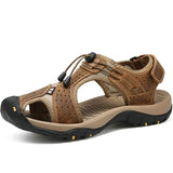Men's Leather Sandals Summer Wrap Toe Hiking Roman Genuine Platform Non-slip Trekking Beach Sneakers Mart Lion Brown 38 