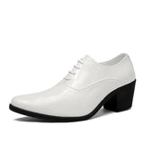 High Heel Men's Black Leather Shoes Pointed Toe Dress Oxford Zapatos De Vestir MartLion White 821 38 