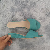 Women Elegant Summer Slippers 3cm Velvet Mules Wedge Sandals Slippers Open Toe High Heels Casual Dress Shoes MartLion SKY BLUE 35 