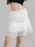 Summer Mid-Rise Lace Patchwork Mini Skirts Women's Pleated A-Line Casual Short Skirts MartLion   