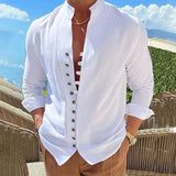 Spring Autumn casual shirt loose Men's Solid Color Long Sleeve Shirt Button Shirts Vintage MartLion white US XXXL 