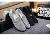 Men's Slip-On Canvas Shoes Loafers Breathable Sneakers Casual Soft Non-slip Driving Flats Black Mart Lion   