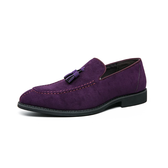  Design Men's Suede Leather Shoes Moccasins Purple Tassel Pointed Men's Loafers Vintage Slip-on Casual Social Dress MartLion - Mart Lion