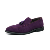 Design Men's Suede Leather Shoes Moccasins Purple Tassel Pointed Men's Loafers Vintage Slip-on Casual Social Dress MartLion Purple 21109-2 38 