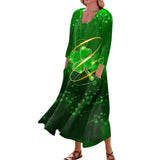 Y2k Elegant St Patrick's Day Printed Mid-Calf Dresses For Women's Round Collar 3/4 Sleeves Frocks MartLion Gold XXL United States