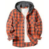 Men's Shirts Classic Plaid Casual Button Down Hooded Long Sleeved Double Pockets Shirt Hoodie Flannel Jacket Tops MartLion   