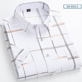Summer Short Sleeve Shirts Men's Gold Stamping Plaid Polyester Non-iron Wrinkle-resistant Casual Mart Lion DX-9501-5 38 