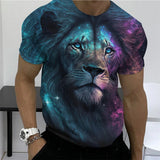Beast Fierce Lion Wolf 3D T Shirt  Summer Men's Oversized Short Sleeve Black and White MartLion C01-DY10912 3XL 